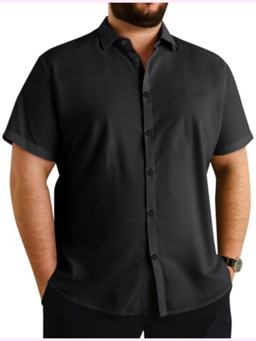 Men's Big & Tall Short Sleeve Button Down Dress Shirt Spread Collar Stretch